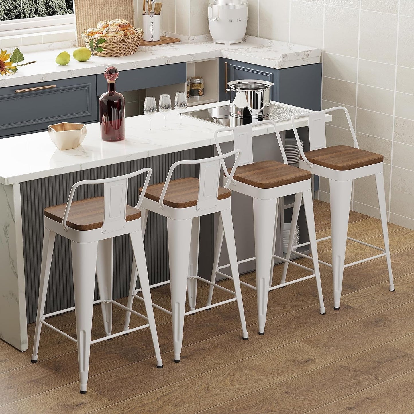 Stylish Set of Four Stackable Counter Height Bar Stools-4