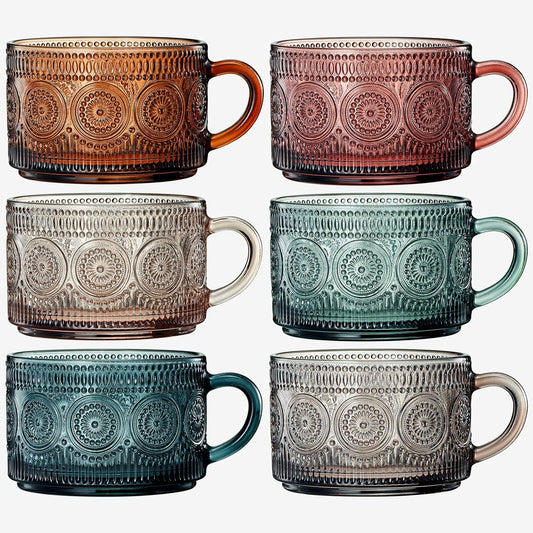 Muted Colored Vintage Coffee Mug Set | Set of 6 | 15oz-1
