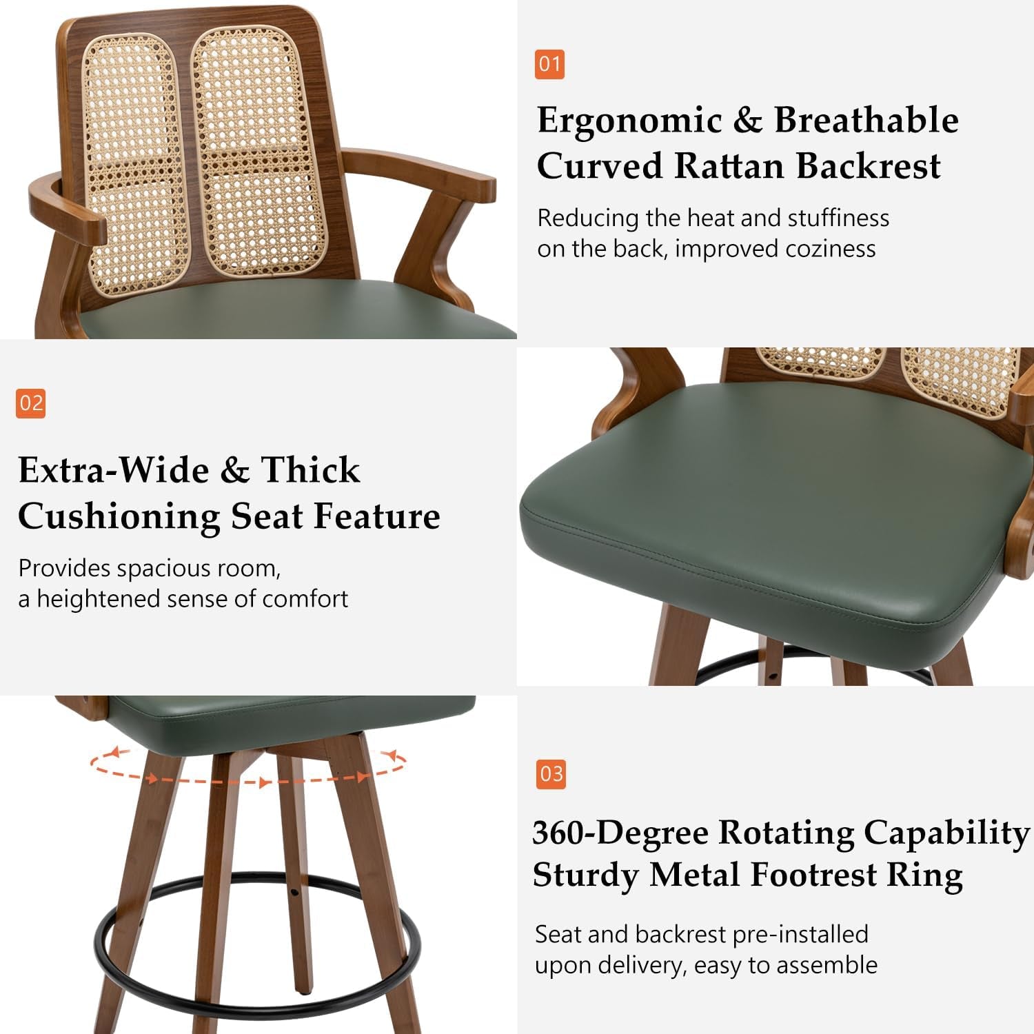 Swivel Counter Stools Set of Two with Rattan Back-2