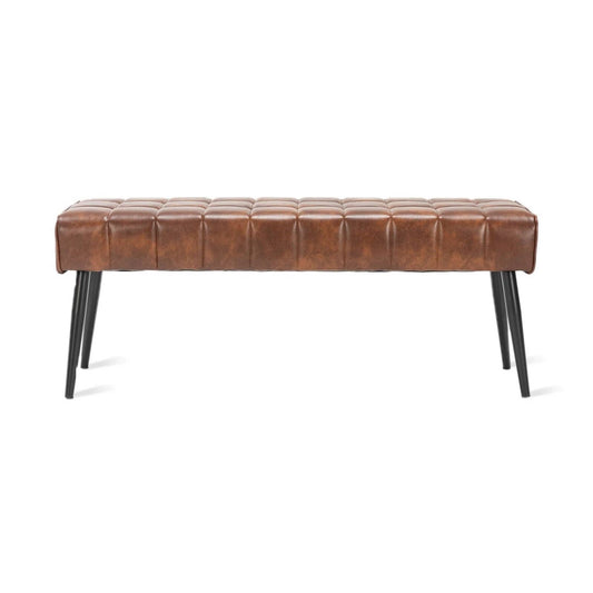 Mid-Century Modern Bedroom Bench with Brown PU Leather Seat and Tapered Legs-1