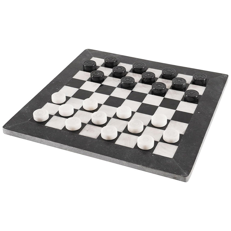 Black and White 15 Inches Marble Tournament Checkers Set-1