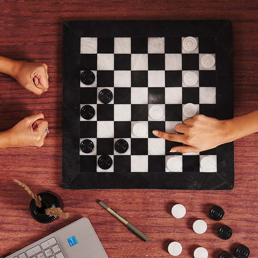 Black and White 15 Inches Marble Tournament Checkers Set-0