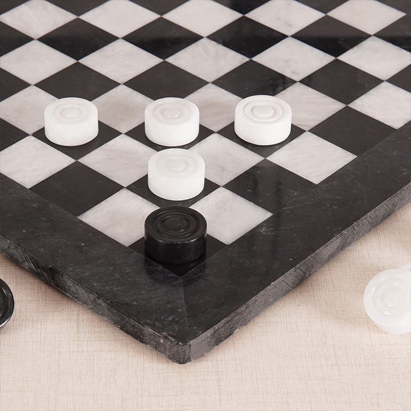 Black and White 15 Inches Marble Tournament Checkers Set-2