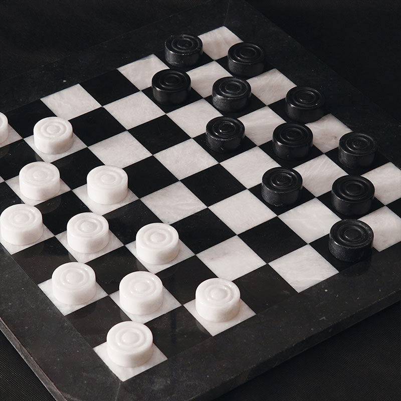 Black and White 15 Inches Marble Tournament Checkers Set-4