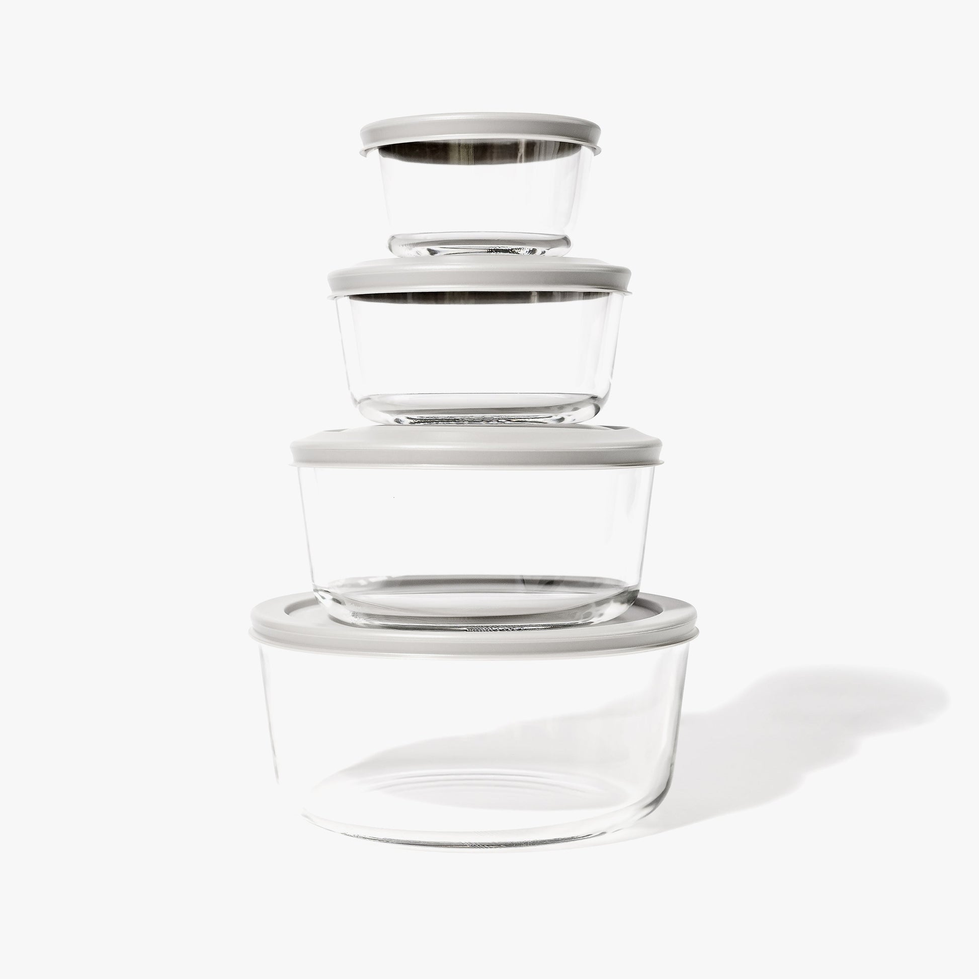 Glass Food Storage Containers - 8 Piece (4 Containers + 4 Lids) Round Nesting Space-Saving Set-0