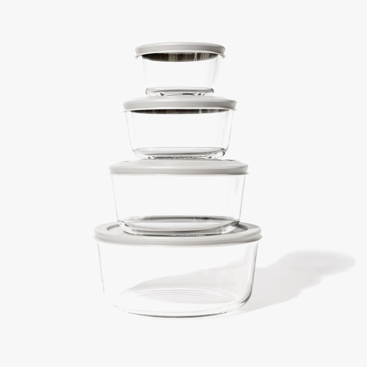 Glass Food Storage Containers - 8 Piece (4 Containers + 4 Lids) Round Nesting Space-Saving Set-0