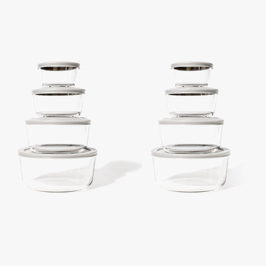Glass Food Storage Containers - 16 Piece (8 Containers + 8 Lids) Round Nesting Space-Saving Set-0