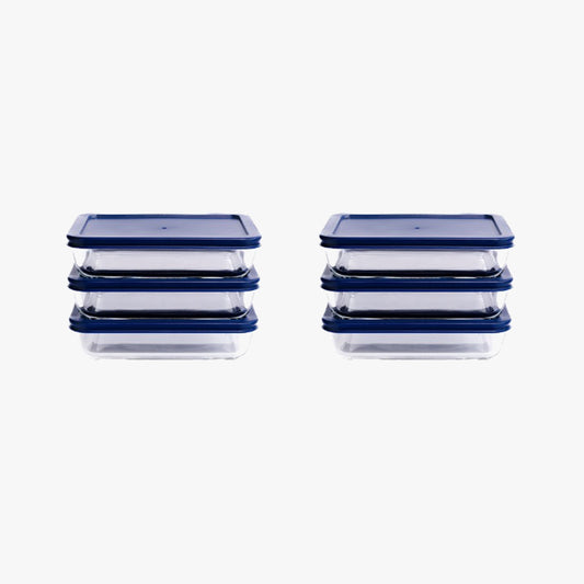 Glass Food Storage Containers - 12 Piece (6 Containers + 6 Lids) Rectangular Nesting Space-Saving Set-0