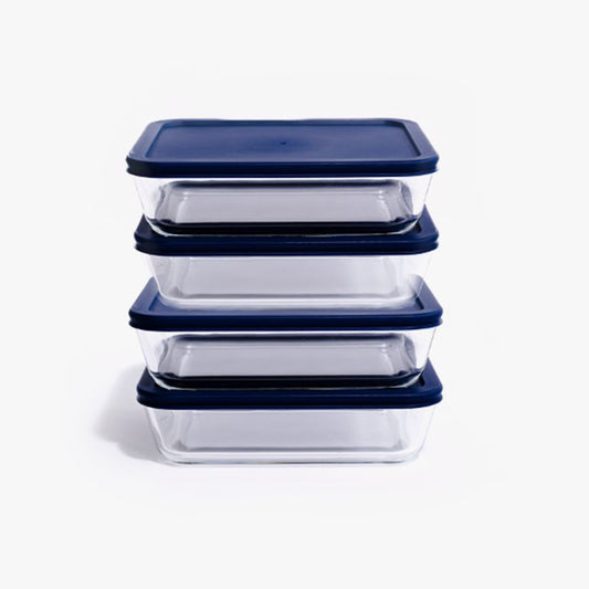 Glass Food Storage Containers - 8 Piece 6.55 Cup (4 Containers + 4 Lids) Rectangular Set-0