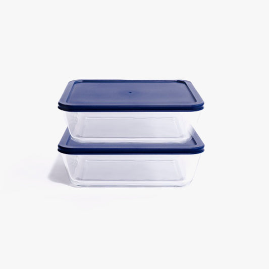 Glass Food Storage Containers - 4 Piece 11 Cup (2 Containers + 2 Lids) Rectangular Set-0