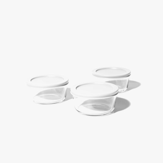 Glass Food Storage Containers - 6 Piece 2 Cup Set (3 Containers + 3 Lids), White-0