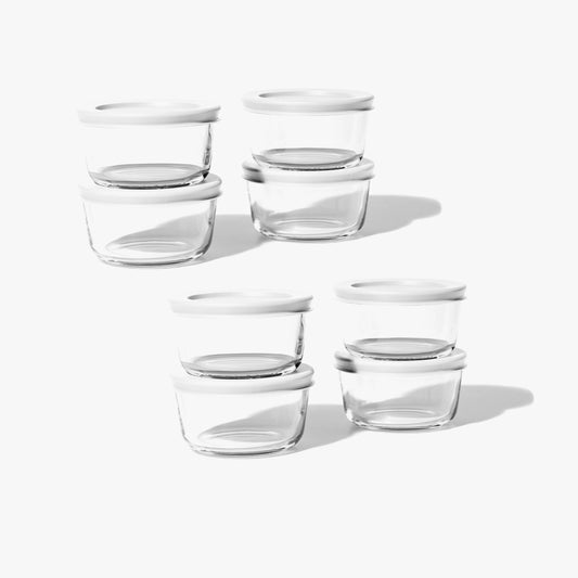 Glass Food Storage Containers - 16 Piece 7oz Set (8 Containers + 8 Lids), White-0