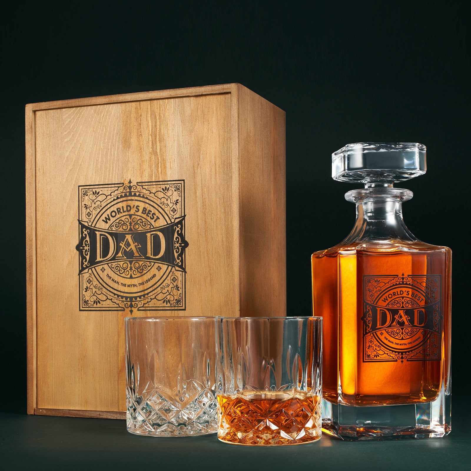 Gift for Dad Whiskey Decanter Gift Set | 730mL Decanter 2 Whiskey Glass | Father's Day, Birthday, Housewarming Gift for Your Loved One, Men, Dad, Him, Beautiful Wooden Gift Box-3