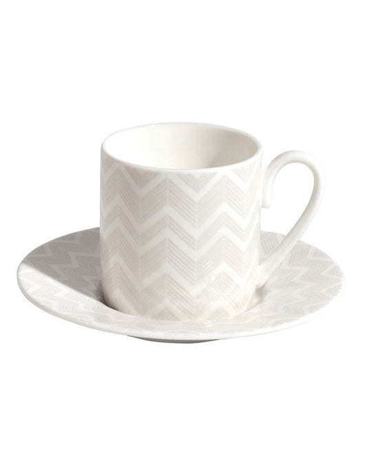 Coffee Cup & Saucer ZIG ZAG Set of 2 in Luxury Box White diam. 2.3", H 2.5", Cap. 4 oz, Saucer diam. 4.75"