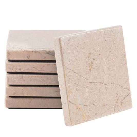 Radicaln Marble Coasters for Drinks White 3.5 Inch Handmade Set of 6 Square Coasters - Kitchen Caddy, Office Pot Drink Coaster Plates-1