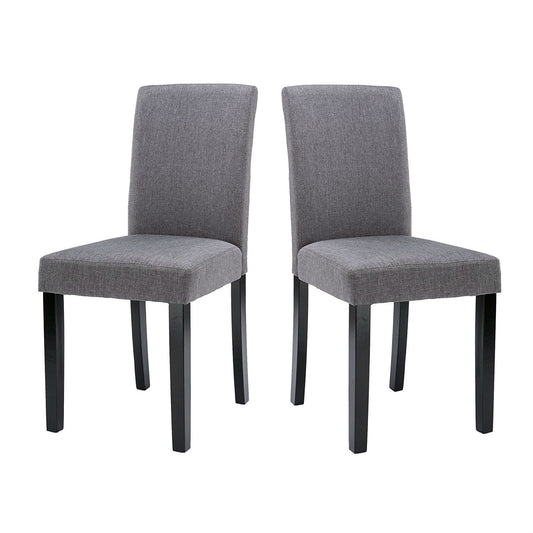 Set of 2 - Grey Fabric Dining Chairs with Black Wood Legs-0