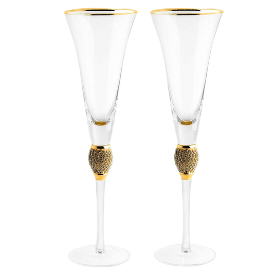 The Wine Savant Diamond Champagne Flutes Set of 2 Glasses, Dimond Rhinestone Studded Long Stem, 7oz, Premium Designed Champagne Glasses for Spirits and Wine, Gift Boxed-0