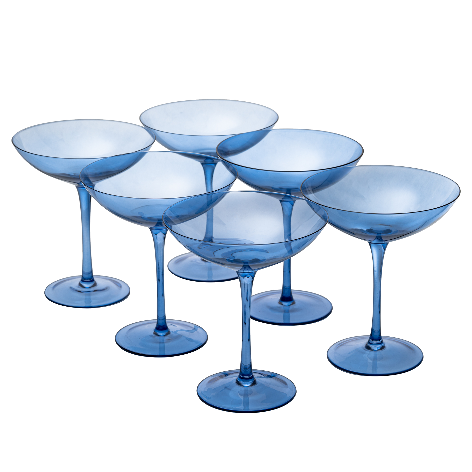 Cobalt Blue Colored Champagne Coupe Glasses 12oz Set of 6 by The Wine Savant - Toasting Glasses, Wedding Party Champagne Cocktail Blue Champagne Colored Glasses Prosecco, Mimosa, Home Bar Glassware-0