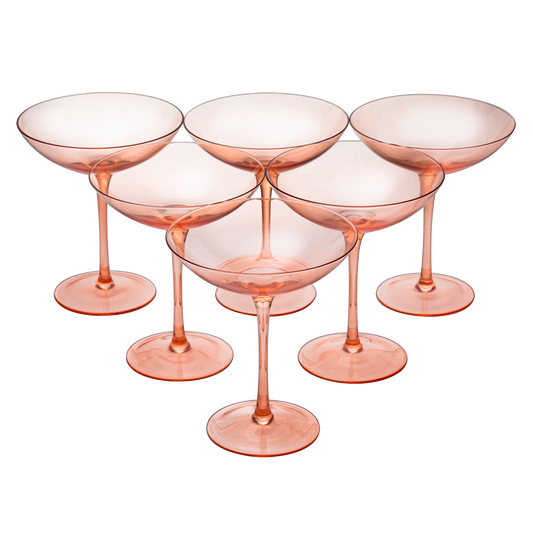 The Wine Savant Colored Vintage Glass Coupes 12oz Colorful Cocktail, Martini & Champagne Glasses, Prosecco, Mimosa Glasses Set, Cocktail Glass Set, Bar Glassware Luster Glasses (6, Orange)-0