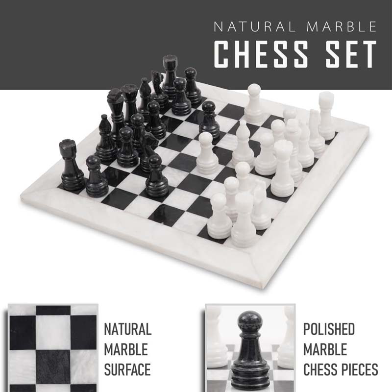 White and Black 15 Inches High Quality Marble Chess Set-2