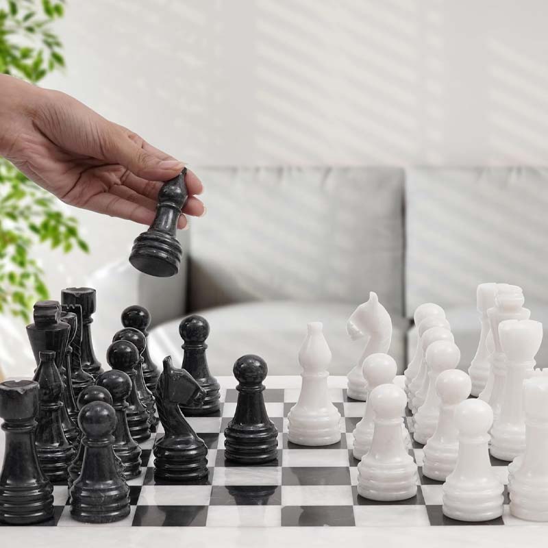 White and Black 15 Inches High Quality Marble Chess Set-0