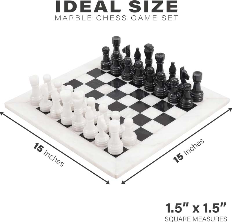 White and Black 15 Inches High Quality Marble Chess Set-3