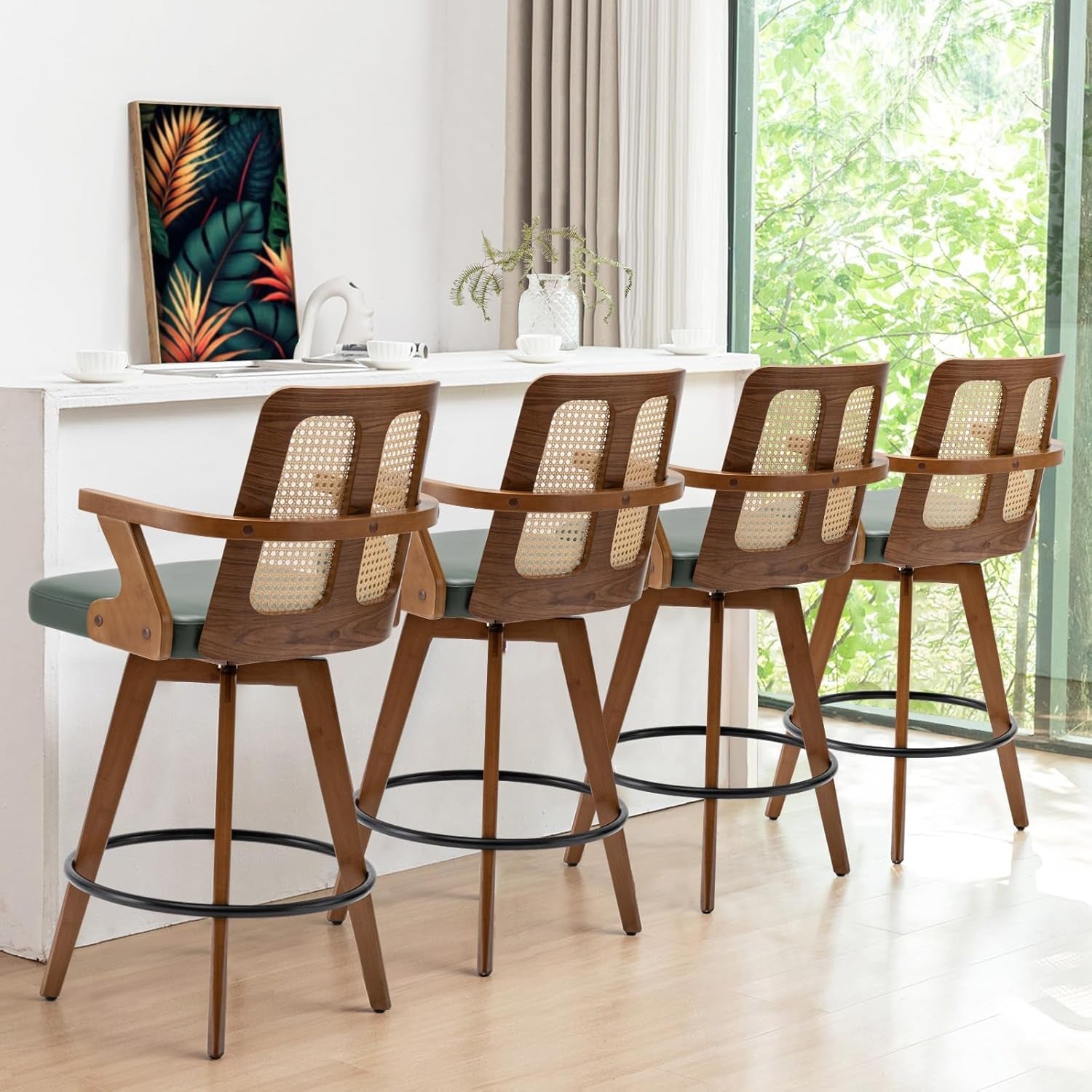 Swivel Counter Stools Set of Two with Rattan Back-3