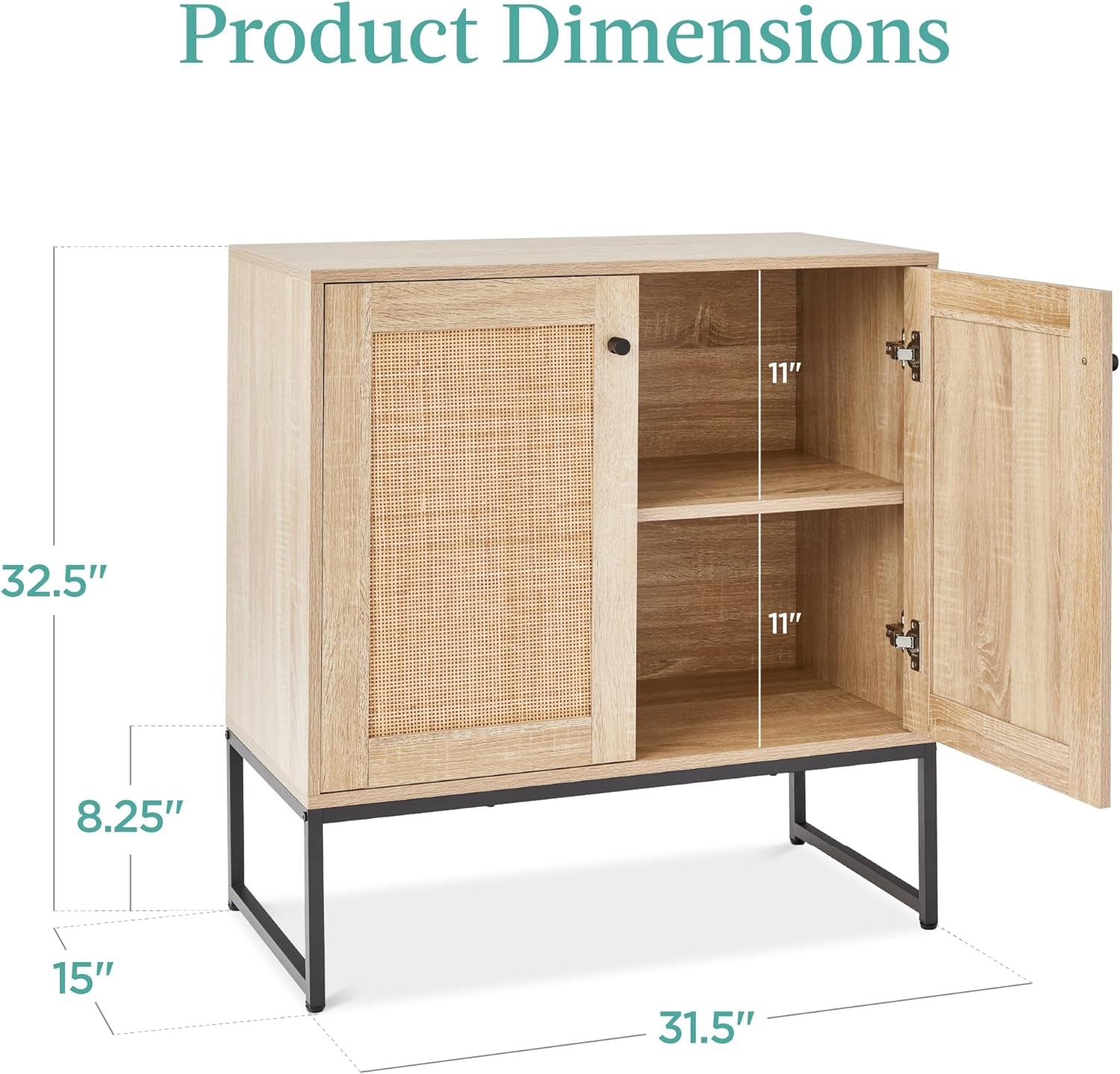 2-Door Rattan Storage Cabinet, Accent Furniture, Multifunctional Cupboard for Living Room, Hallway, Kitchen, Sideboard, Buffet Table W/Non-Scratch Foot Pads - Natural-2