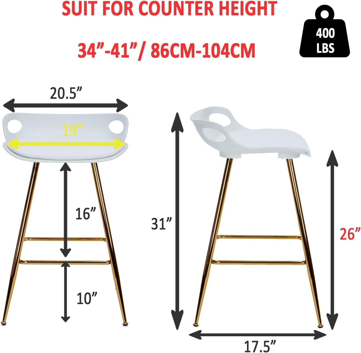 Stylish Gold Bar Stools Set of Two with Footrests-1