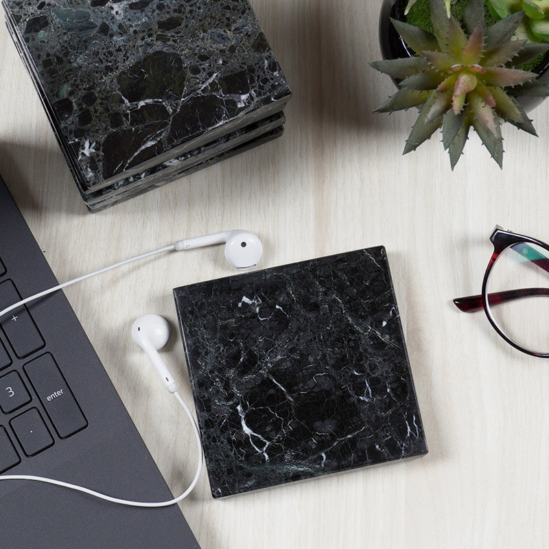 Radicaln Marble Coasters for Drinks White 3.5 Inch Handmade Set of 6 Square Coasters - Kitchen Caddy, Office Pot Drink Coaster Plates-5
