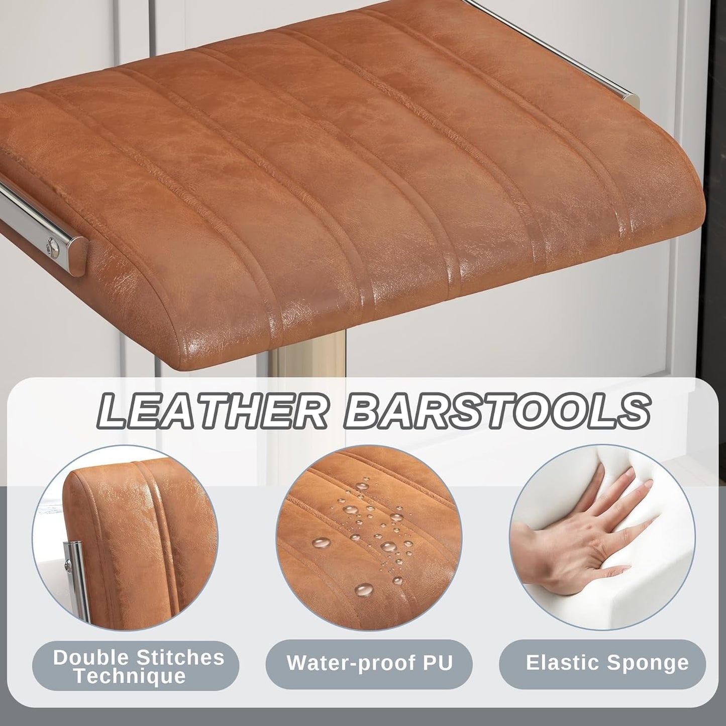 Adjustable Swivel Bar Stools Set of Two Brown-3