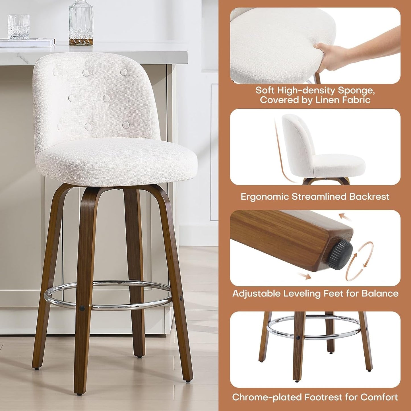 Swivel Bar Stools Set of Three for Kitchen-2