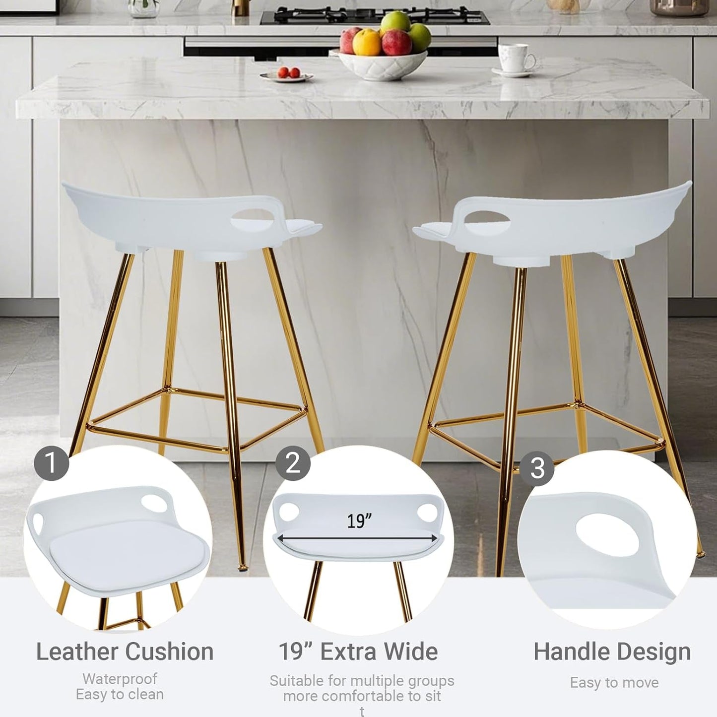 Stylish Gold Bar Stools Set of Two with Footrests-3