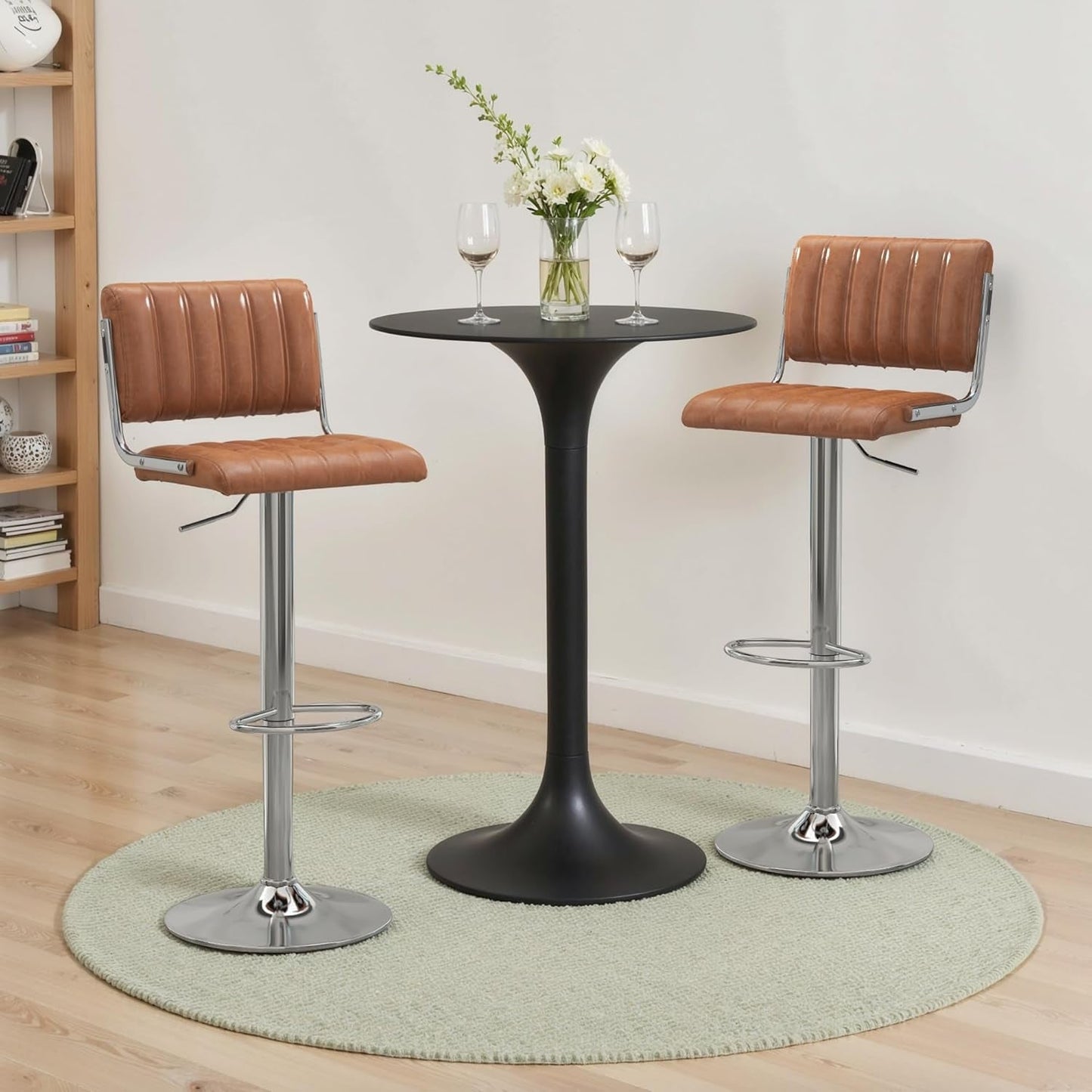 Adjustable Swivel Bar Stools Set of Two Brown-1