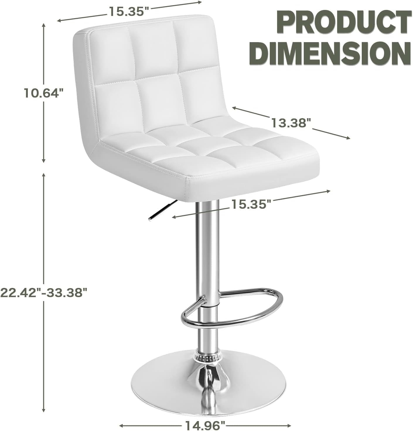 Bar Stools Modern Pu Leather Swivel Adjustable Hydraulic Bar Stool Square Counter Height Stool Set of 2 (White)-2