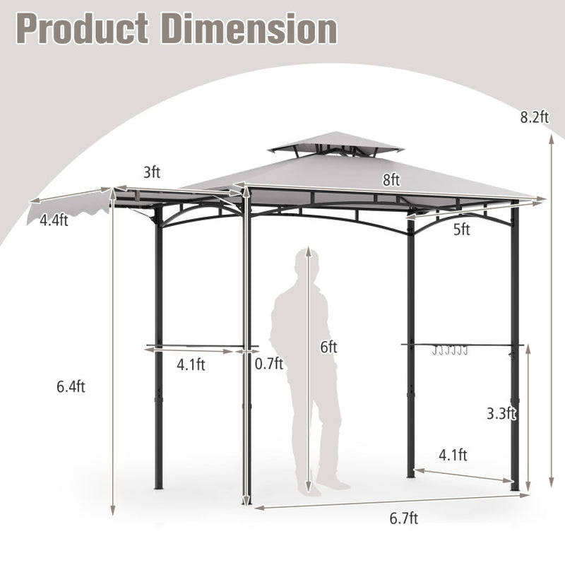 11 X 5 FT Grill Gazebo with Side Awning and Double-Tiered Top-3