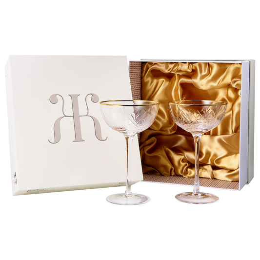 Vintage Art Deco Luxury Coupe Glasses, Cocktails, Martini, Margarita, In Premium Gift Box 24K Gold Rim | Set of 2 | 8 oz Classic Cocktail Glassware - Champagne, Manhattan, Cosmopolitan Crystal Goble-0