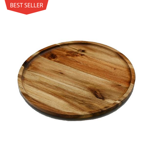Zavis Green Acacia Wood Round Stackable Plate / Platter 12" | Dishwasher Safe-0