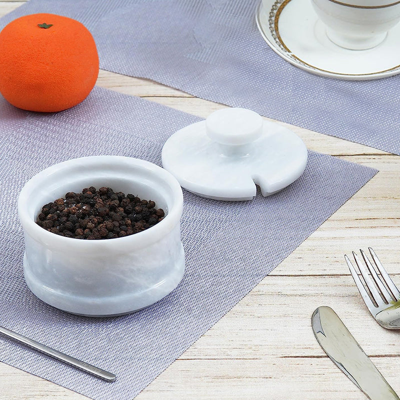 Natural Marble Salt Cellar with Serving Spoon-2