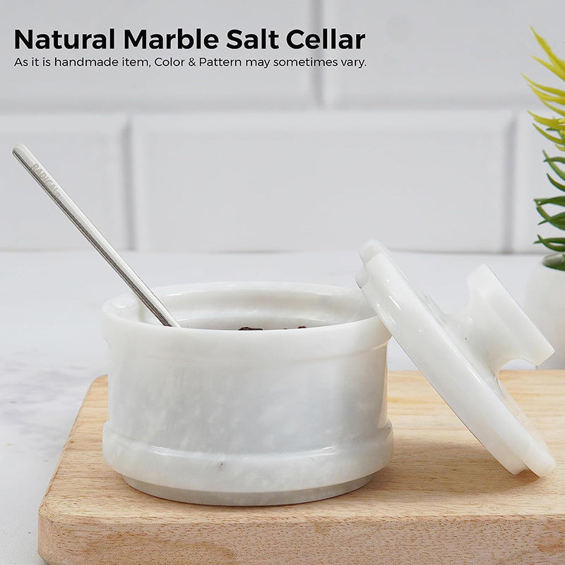 Natural Marble Salt Cellar with Serving Spoon-3