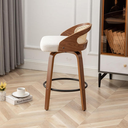 Mid-Century Modern Swivel Rattan Bar Stools Set-2
