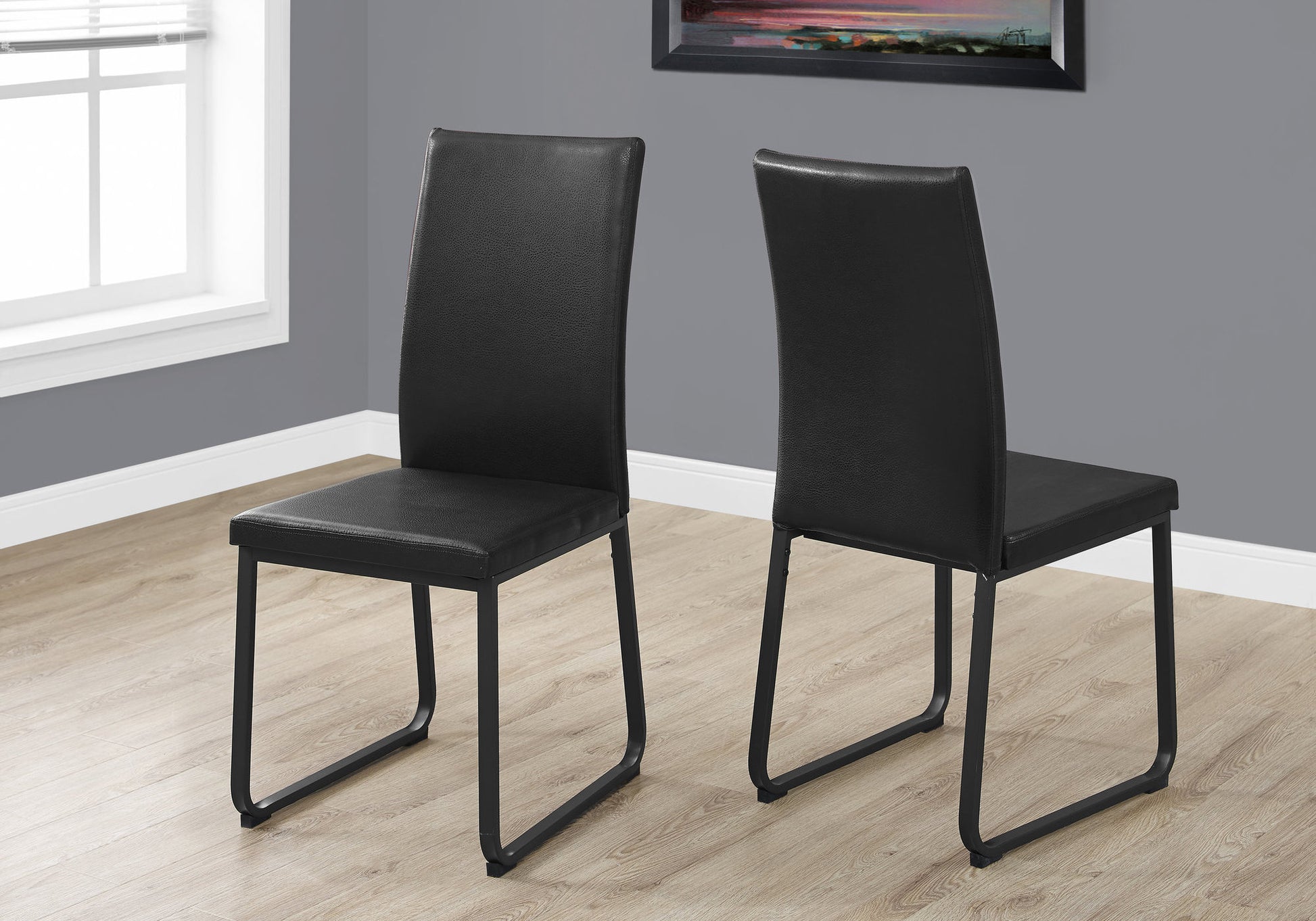 Set of Two Black Upholstered Faux Leather Dining Side Chairs-5