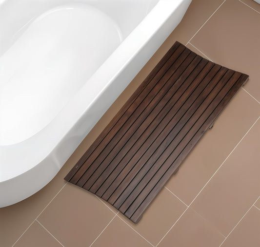 40" Dark Brown Teak Wood Bath Mat-0