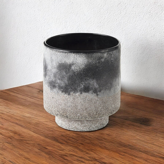 6" Brown And Black Abstract Cylinder Ceramic Table Vase-0