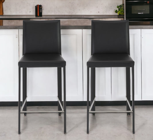 Set of Two 26" Black Steel Low Back Counter Height Bar Chairs-0
