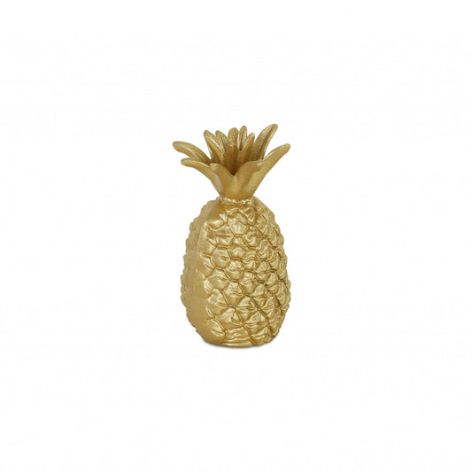 9" Gold Cast Iron Pineapple Hand Painted Sculpture-0