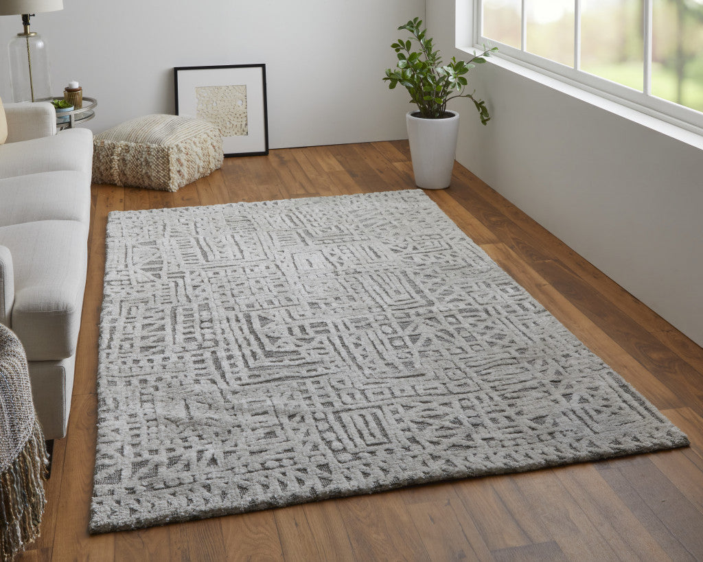 10' X 13' Gray And Silver Geometric Stain Resistant Area Rug-4
