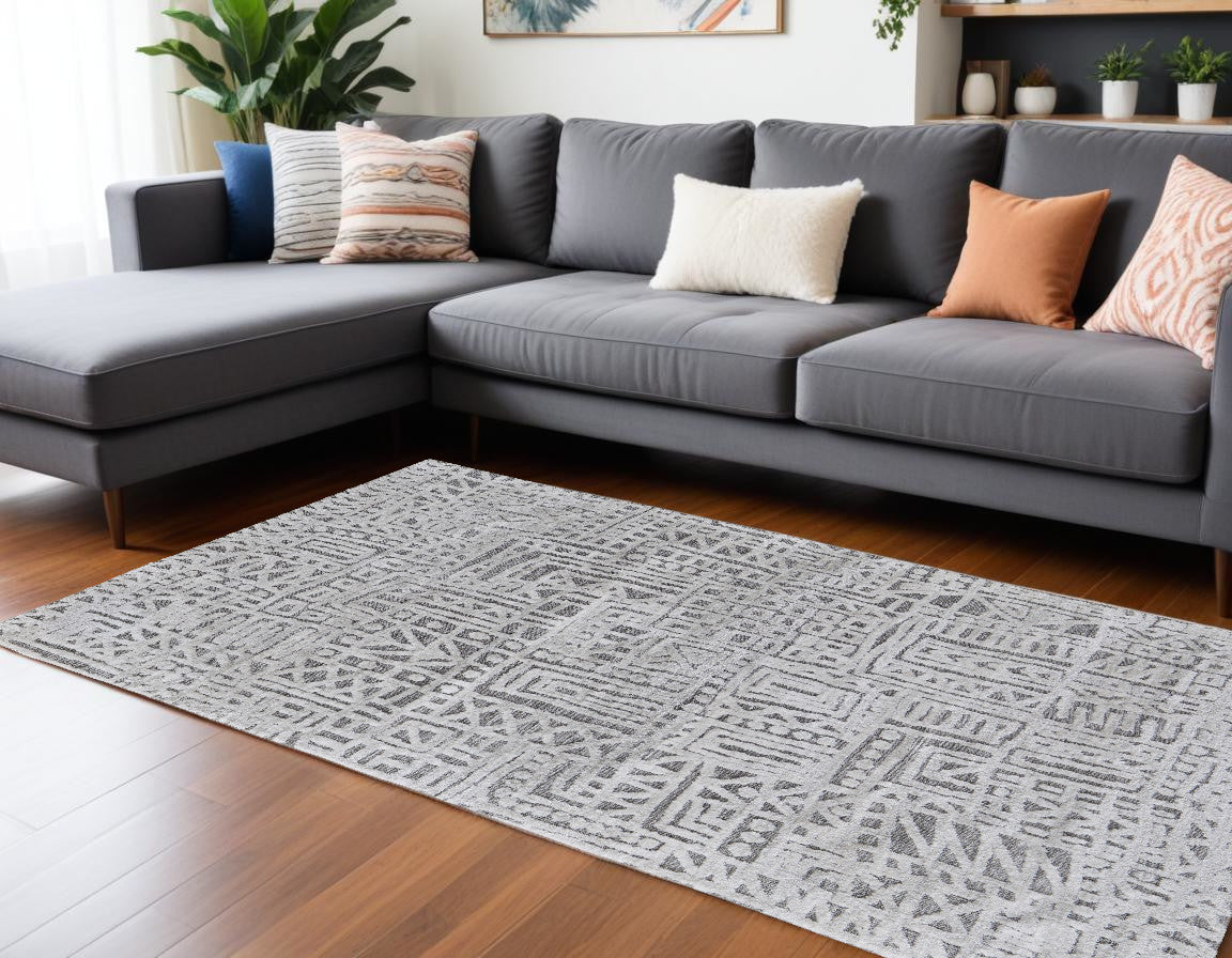 10' X 13' Gray And Silver Geometric Stain Resistant Area Rug-0