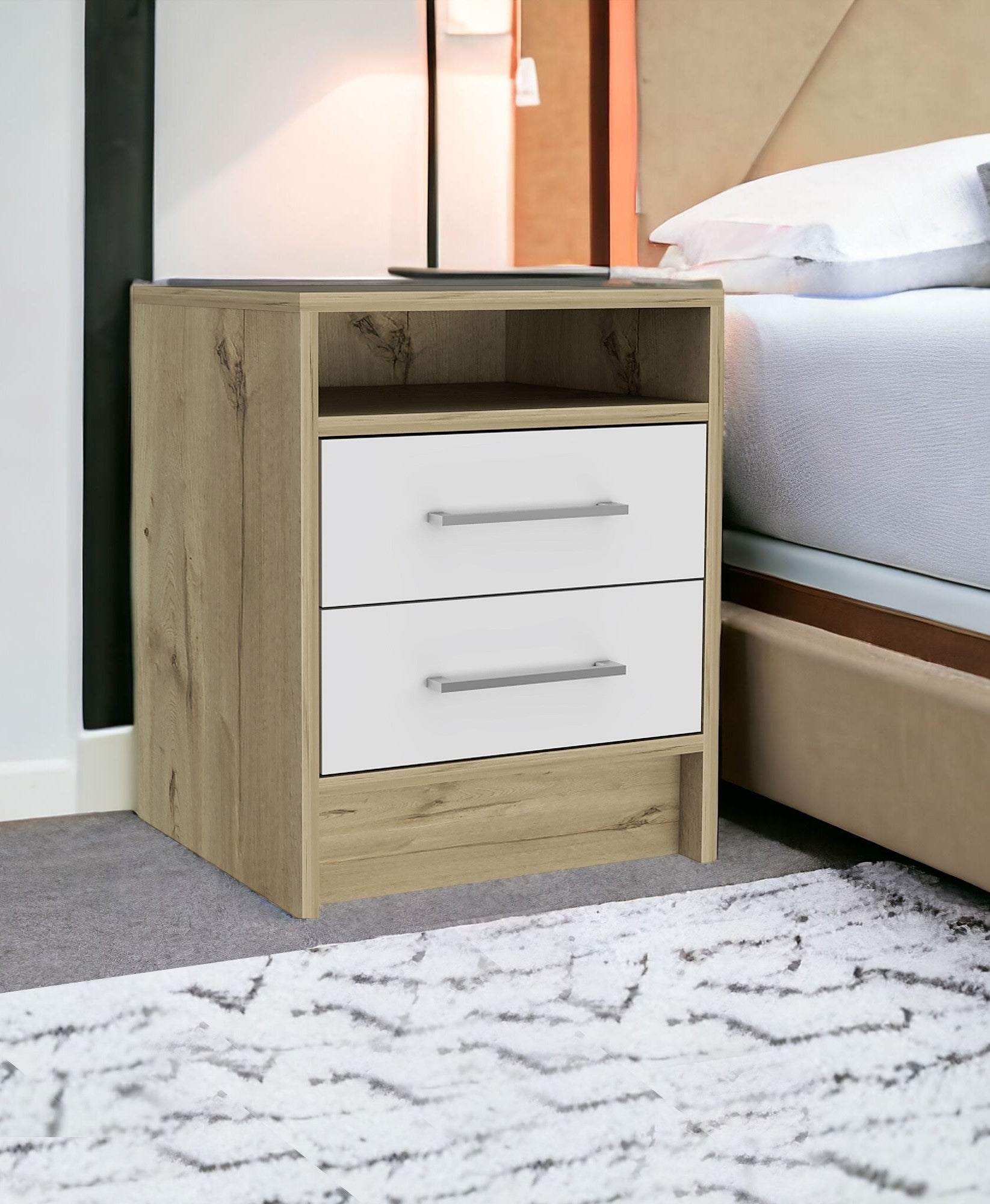 20" White Wood Two Drawer Nightstand-1
