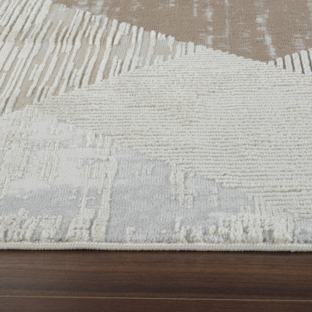 7' X 10' Beige and Brown Abstract Distressed Area Rug-3